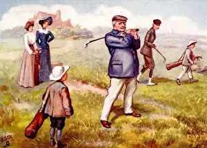 Celebrations Prints: Golf caddie inadvertantly pokes fun at man golfing Date: 1910