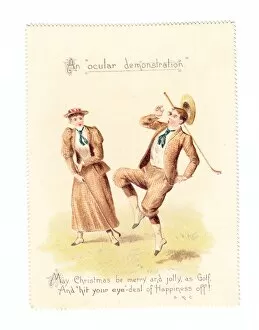 Images Dated 9th December 2015: Golfing couple on a comic Christmas card