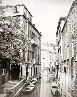 Gondolas on a typical canal, Venice, Italy, c. 1890