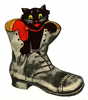 Cutout Collection: Good Luck card, Lucky Black Cat in a Boot