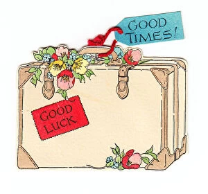 Images Dated 4th May 2018: Good Luck card in the shape of a suitcase