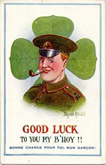 Good Luck postcard, Royal Irish Guards, WW1. Bonne Chance Pour Toi, Mon Garcon