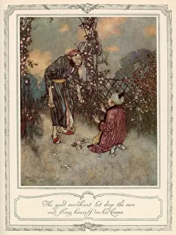 Begging Prints: The good merchant let drop the rose and flung himself on his knees