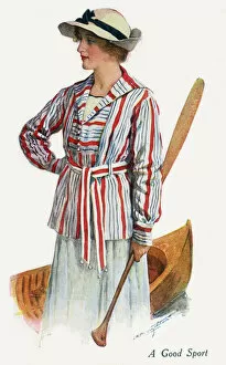 A Good Sport - A Glamorous Lady heading out for a paddle in a canoe Date: 1921