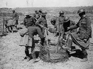 Protection Prints: Gordon Highlanders with barbed wire, Western Front, WW1