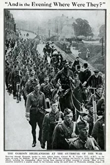 Mons Collection: Gordon Highlanders marching through Plymouth, WW1