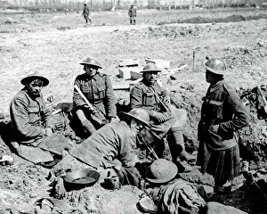 Highlanders Prints: Gordon Highlanders resting in shell hole, WW1