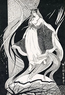 Seasons Gallery: Gorgeous art nouveau illustration of a woman representing winter. Date: 1895