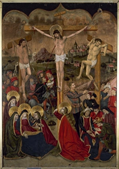 Gothic altarpiece of the Cruxificion, by Bernardo de Aras (1 Gothic altarpiece of the Cruxificion, by Bernardo de Aras (1