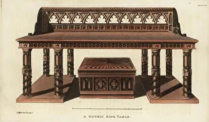 Manufactures Prints: Gothic side table and cellaret designed by John Taylor