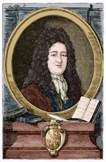 Gottfried Prints: Gottfried Wilhelm Leibniz (1646-1716). Colored engraving