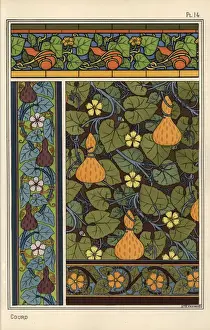Grasset Prints: Gourd in wallpaper, stained glass and fabric patterns