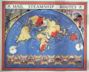 Atlantic Collection: GPO map of Mail Steamship Routes