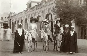 Images Dated 9th August 2019: Three Grand British Women Tourists go on a mule ride - Cairo