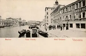 Gondolas Prints: Grand Canal, Venice, Italy - Station and Hotel Germania