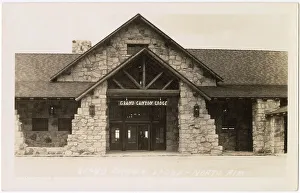 Arizona Prints: Grand Canyon Lodge, main entrance to state park, North Rim, Arizona, USA Date: 1930s