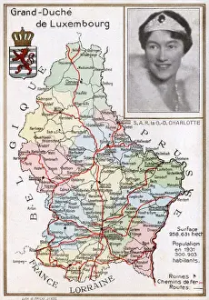 Borders Prints: Grand Duchy of Luxembourg with portrait of Duchess Charlotte