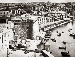 Malta Prints: Grand Harbour, Valletta, Malta, circa 1880s. Date: circa 1880s