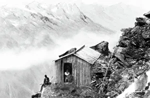 Mont Prints: Grand Mulet cabin on Mont Blanc, hand coloured photo