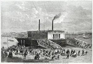 Excursionists Prints: The grand naval review-excursionists on the floating-bridge in Portsea Island