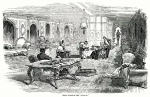 Comfortable Prints: The Grand Saloon of the Atlantic steamship Atlantic with plenty of sofas on which passengers may make themselves