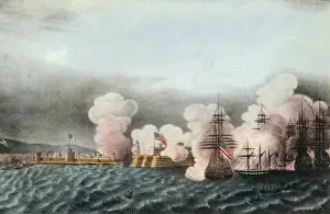 Hoisted Prints: Grand salute at Vera Cruz, from the American fleet and the C
