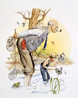 Grandfather Prints: Grandfather and Grandson go fishing