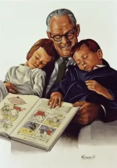 Grand Son Prints: Grandfather reads to grandchildren