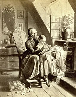 Lesson Collection: Grandmother giving little girl a knitting lesson