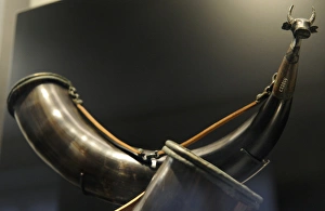 Grave goods from Dollerup in Jutland. Two drinking horns wit Grave goods from Dollerup in Jutland. Two drinking horns wit