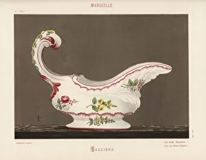 Porcelain Collection: Gravy boat or sauciere from Marseille, France, 18th century
