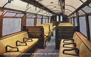 Great Northern, Piccadilly and Brompton Railway - Car interior. Date: circa 1906
