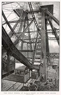 Feature Collection: The Great Wheel at Earl's Court, London, seen from below: the cabin on the left is a Smoking Saloon