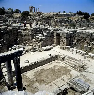 Greeks Prints: GREECE. Corinth. Ancient Rome ruins. Fountain