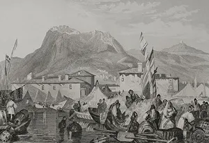 Aubert Prints: Greece. Corinth, Port of Kenkries. Engraving by Aubert