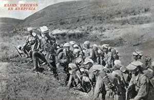 Emerging Prints: Greece - Greek Infantry troops in action on manoeuvres