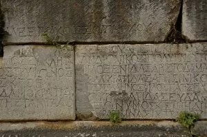 Images Dated 3rd June 2007: Greece. Sparta. Inscription on the stone. Greek writing