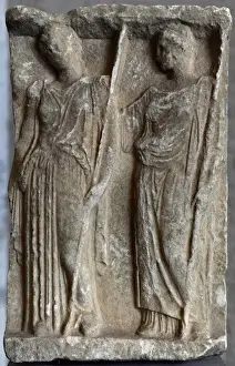 Stele Prints: Greek art. About 420 BC. Demeter and Persephone. Glyptothek