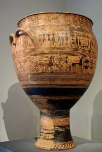 Deceased Prints: Greek art. 8th century B. C. Terracotta funerary krater. Metr