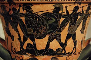 Archeological Collection: Greek art. Attic krater painted with black figures represent