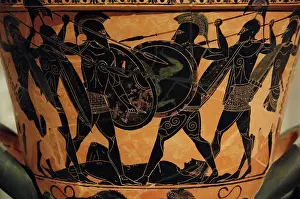 Lancer Prints: Greek art. Attic krater painted with black figures represent