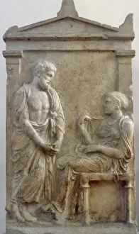 Funerary Prints: Greek Art. Classic Period. Funerary stele of Ktesilaos and T