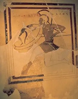 Greek art. Classical era. Hoplita. Fresco. 520-510 BC. Acrop