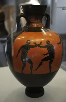 Greek Art. Panathenaic amphore. Wessel painting. Wrestlers