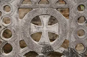 Greek Art. Phidias Workshop ruins. Cross carved in stone. Ol