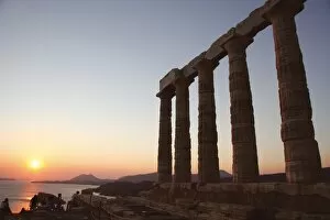 Greek Art. Temple of Poseidon. Sunset. Cap Sounion. Greece
