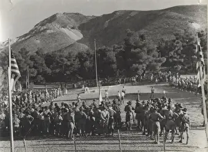 Greek boy scouts and leaders on outdoor activity