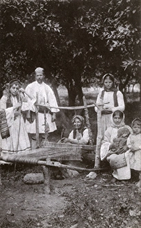 Greek Countryfolk and elaborate loom