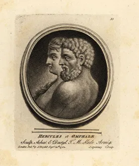 Omphale Prints: Greek hero Hercules and Omphale, Queen of Lydia