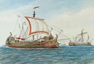 Technique Collection: Greek trireme. Engraving. SPAIN. Madrid. Navy